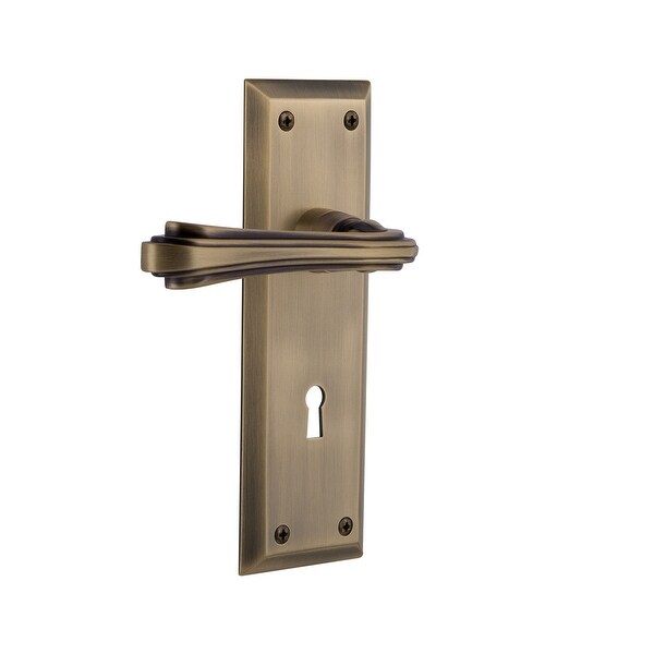 Nostalgic Warehouse NYKFLR_PSG_238_KH Fleur Passage Door Lever Set with New York Rose and Decorative Keyhole for 2-3/8" Backset
