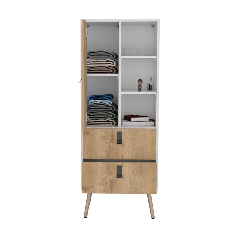 Tall Dresser, Unit with Door, 2 Drawers, and Open Shelves