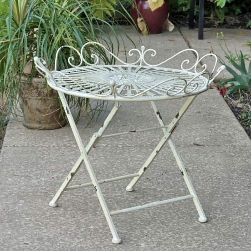 "Stephania" Victorian Folding Iron Garden Table - 27.5"x27.5"x24"