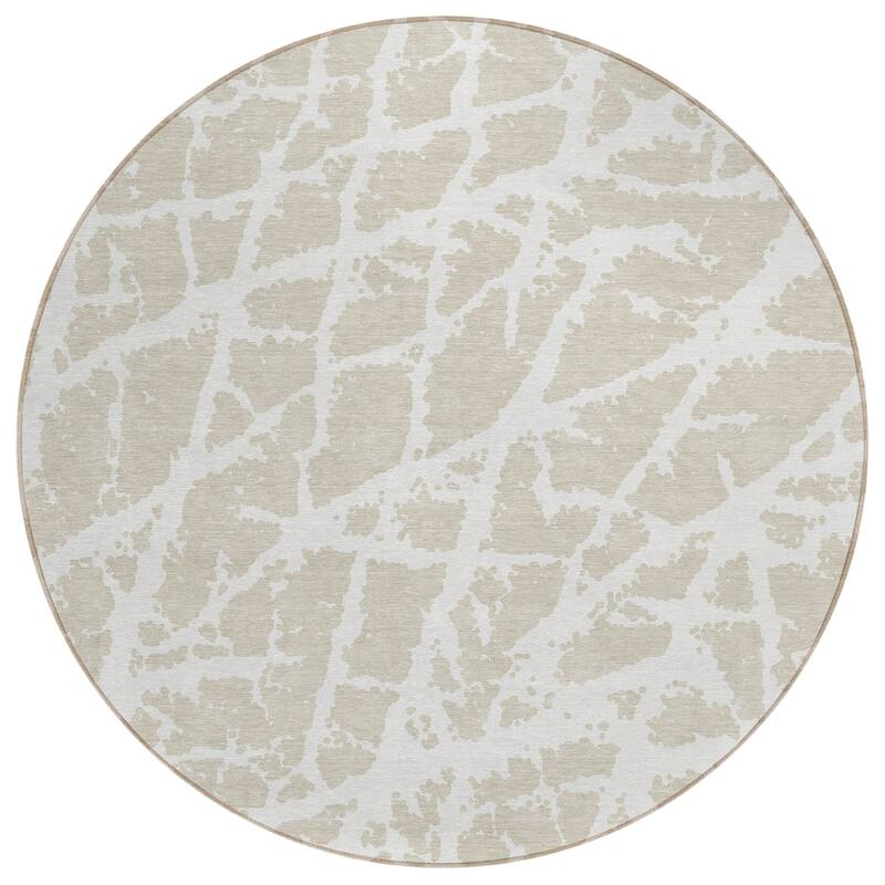 Machine Washable Indoor/ Outdoor Transitional Beige Crackle Chantille Rug