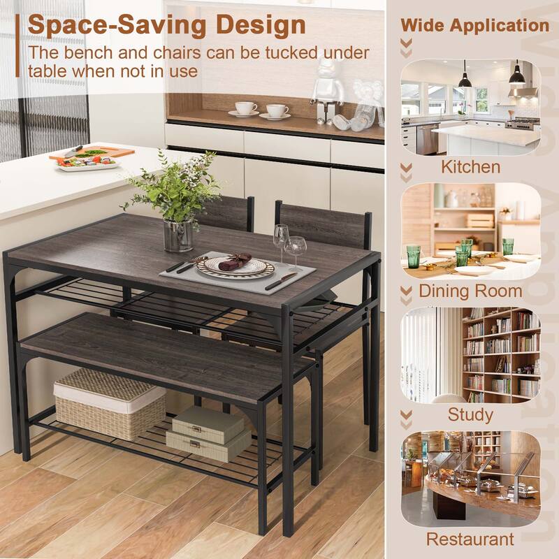 Costway Dining Table Set for 4 Rectangular Table with 2 Chairs, 1