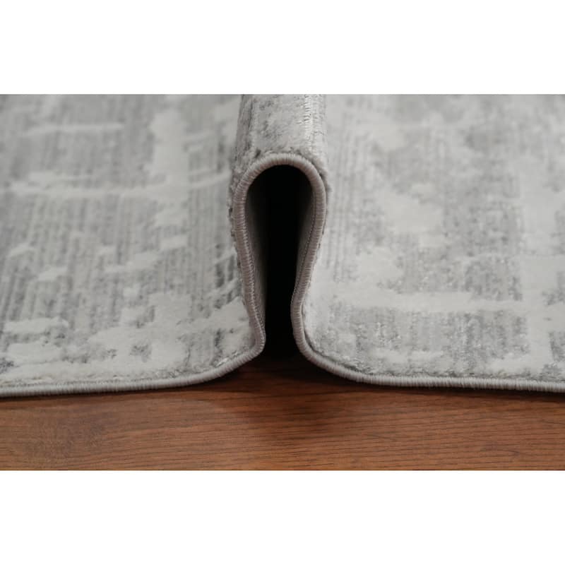 Machine Made Oriental Polyester Carpet Abstract Greys & Charcoal Distressed Area Rug - 7' 8'' X 5' 2''