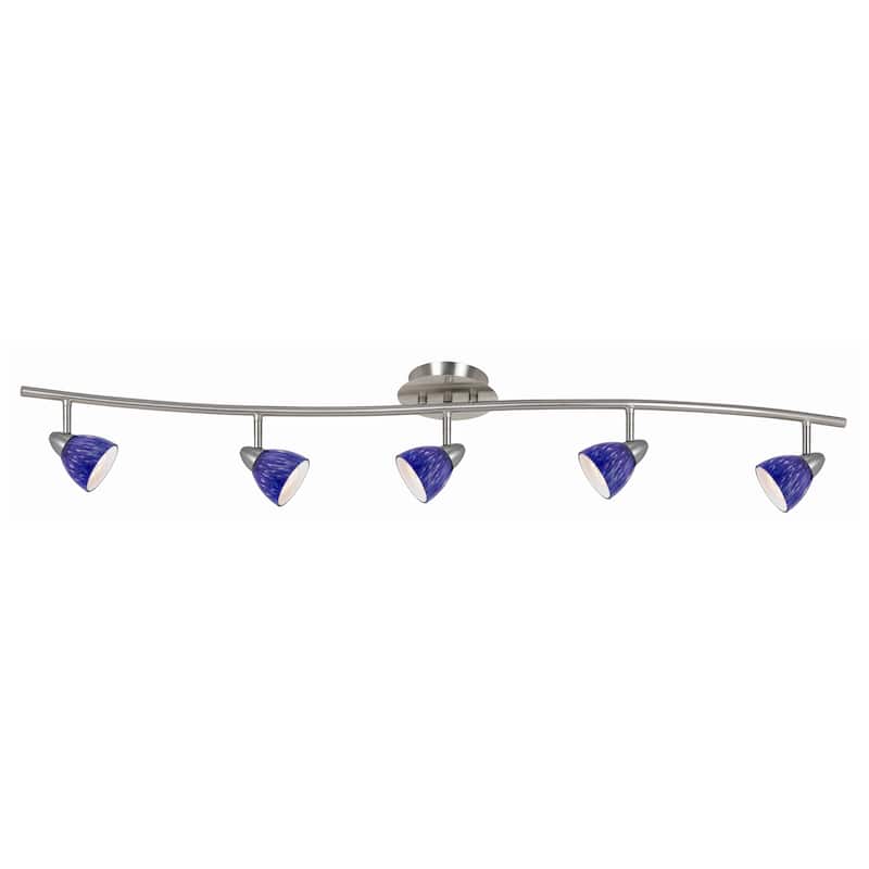 5 Light 120V Metal Track Light Fixture with Textured Shade, Silver and Blue