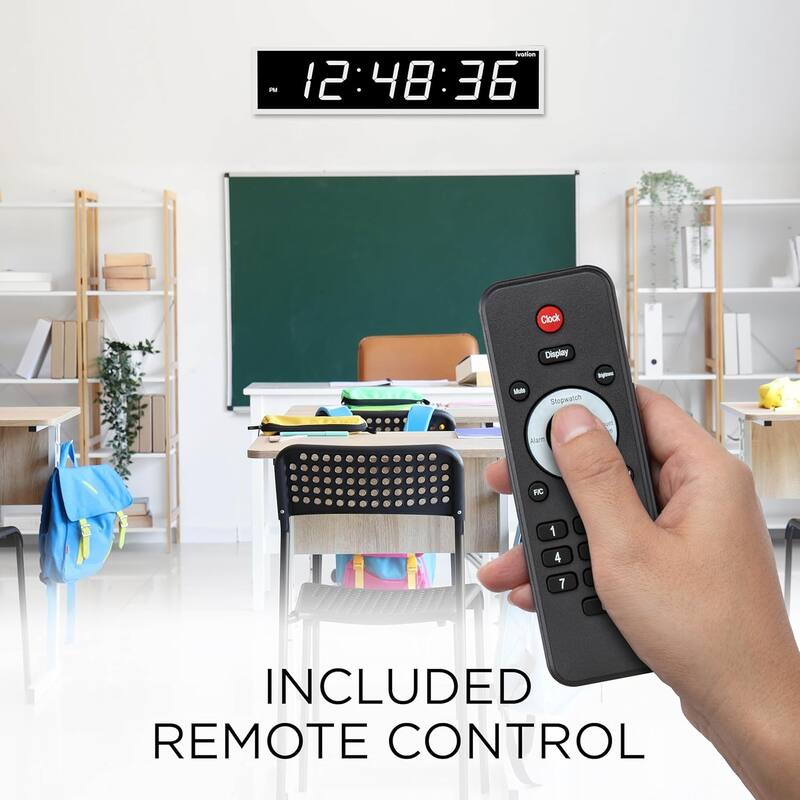 Ivation Large Digital Clock, 48" Led Wall Clock with Stopwatch, Alarms, Timer, Temp & Remote - White