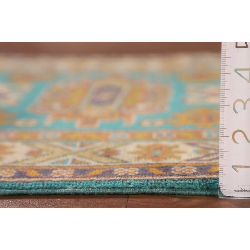 Turquoise Blue Kazak Oriental Accent Rug Hand-Knotted Wool Carpet - 2'8"x 3'10"
