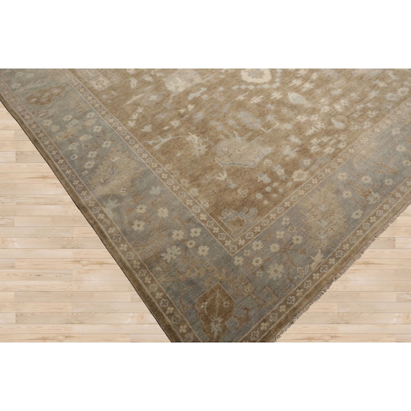 Multi Size Hand Knotted Blue Oushak Wool Area Rug Stone Wash Oriental