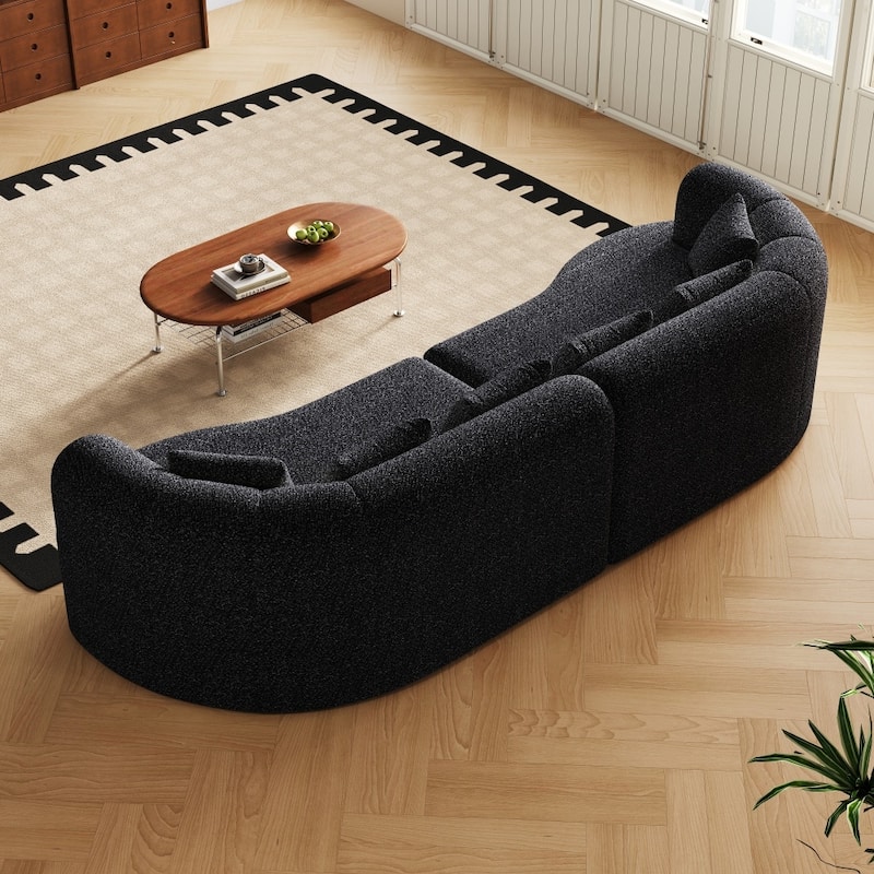 106.3" Chenille Curved Sectional Bone-Free Cloud Sofa with 6 Pillows