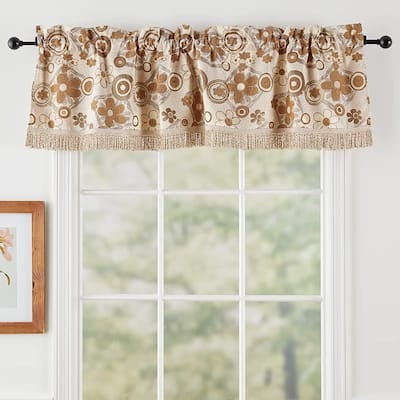 Violet Linen Victoria Chenille Daisy Sunflower, Polyester Jacquard Chenille, 60" x 15", Straight, Rod Pocket Curtain Valance