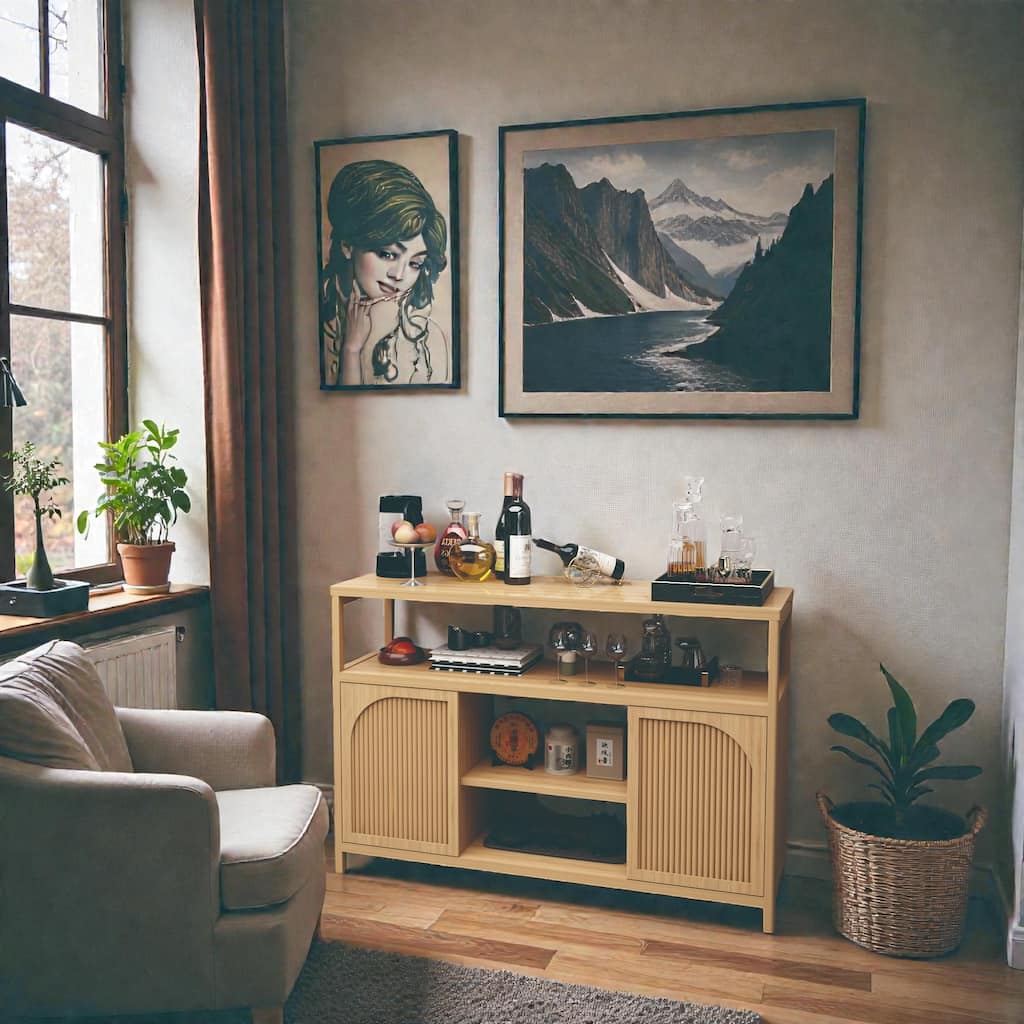 49 in Bamboo Sideboard Cabinet with Shelves, Bathroom Storage Organizer with Double Doors and Adjustable Inner Space