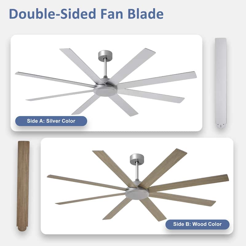 Large Ceiling Fan without Light - 8-Blade, Remote App Control, Dimmable 3CCT LED, Quiet DC Motor​