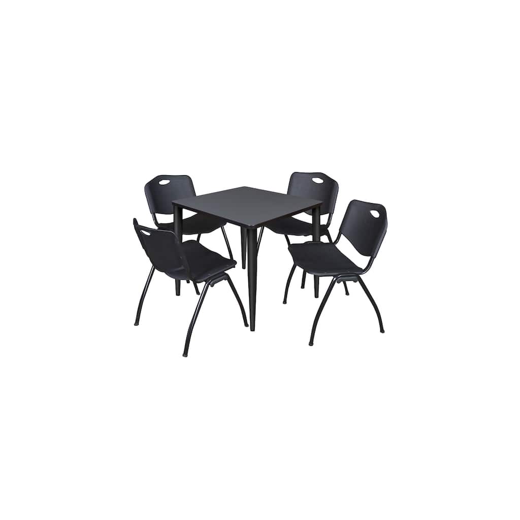 30 in. Square Breakroom Table- Grey Top, Black Base & 4 M Stack Chairs- Black