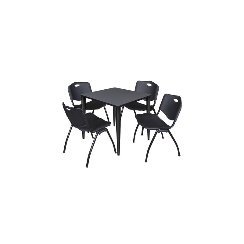 30 in. Square Breakroom Table- Grey Top, Black Base & 4 M Stack Chairs- Black
