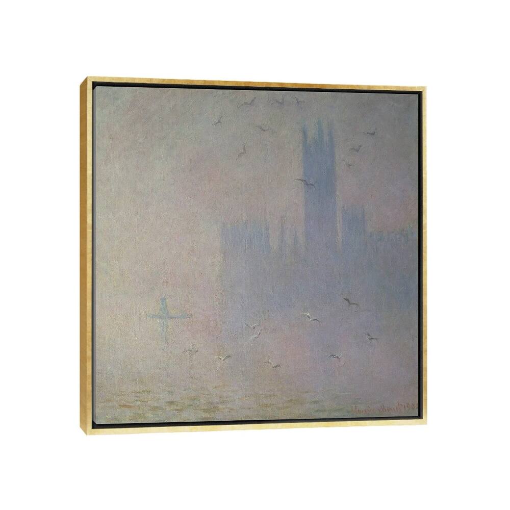 iCanvas "Seagulls over the Houses of Parliament, 1904" by Claude Monet Framed Canvas Print