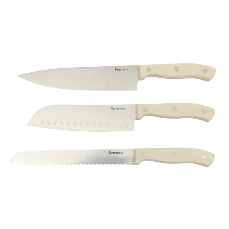 Kenmore Kane 14-Piece Stainless Steel Kitchen Knife Block Set - Triple Rivet ABS Handles.