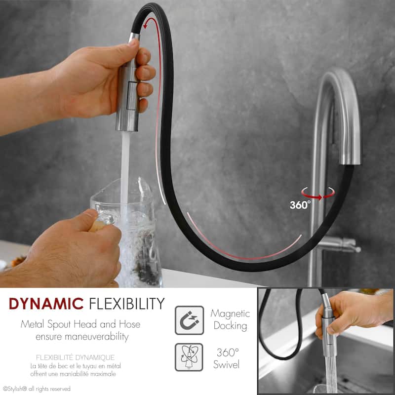 Single Handle Pull-Down Sprayer Kitchen Faucet K-141 - Height: 17.25" Spout H: 9" Spout R: 9"