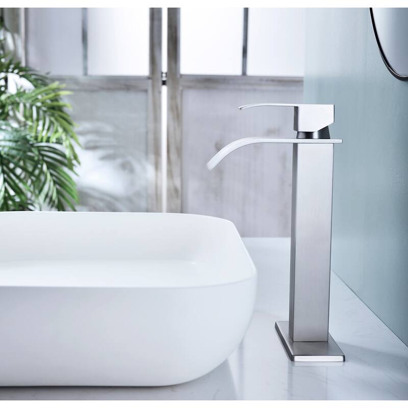 Waterfall Spout Bathroom Sink Single Handle Faucet with Pop-Up Drain (No Overflow)