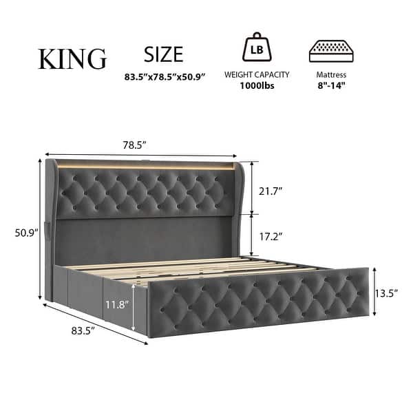 Velvet Upholstered Bed Frame with Wingback Headboard - Bed Bath ...