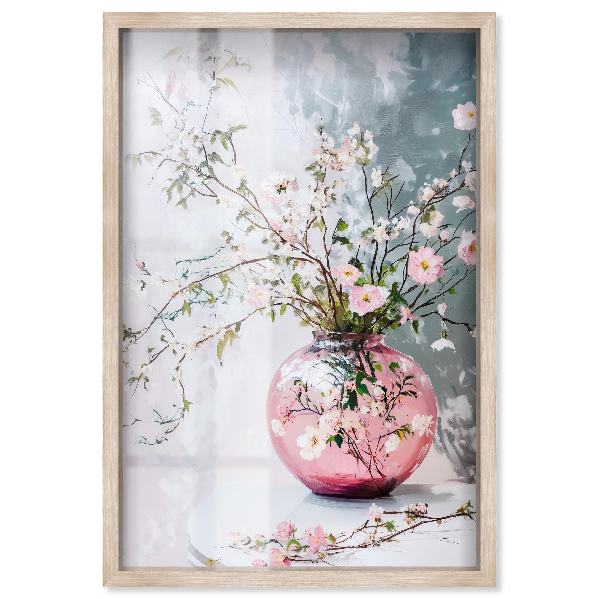 Pink Glass Vase I Floral Decor Shadowbox Print by Art Remedy