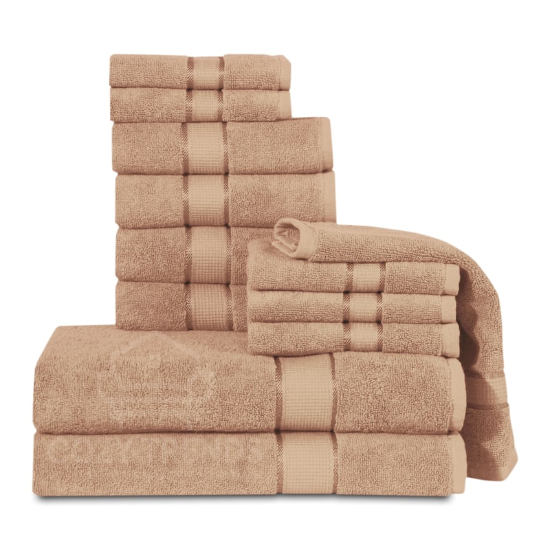 12 Piece Towel Set 600 GSM Long-Staple Combed Cotton Absorbent Bath Towels - Taupe