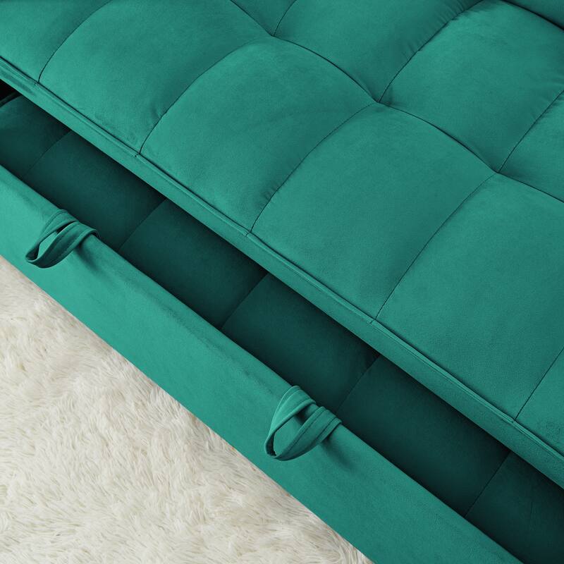 54.33 inch Foldable Sofa Bed, Antique Green, Solid Wood, Adjustable Back