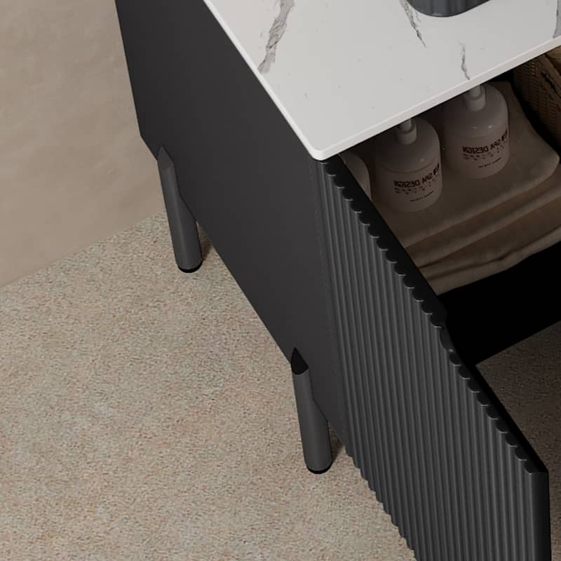 30" Bathroom Vanity with Sink, Freestanding Bathroom Storage Cabinet with 2 Doors, Black Round Ceramic Basin with Stone Pattern