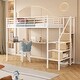 preview thumbnail 1 of 15, Twin Size Metal Loft Bed with L-Shaped Desk, Storage Wardrobe, Sturdy Ladder Shelves, Guardrails & Metal Grid White