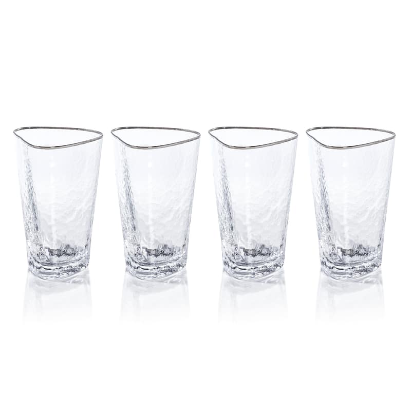 Kampari Triangular Highball Glasses with Platinum Rim, Set of 4