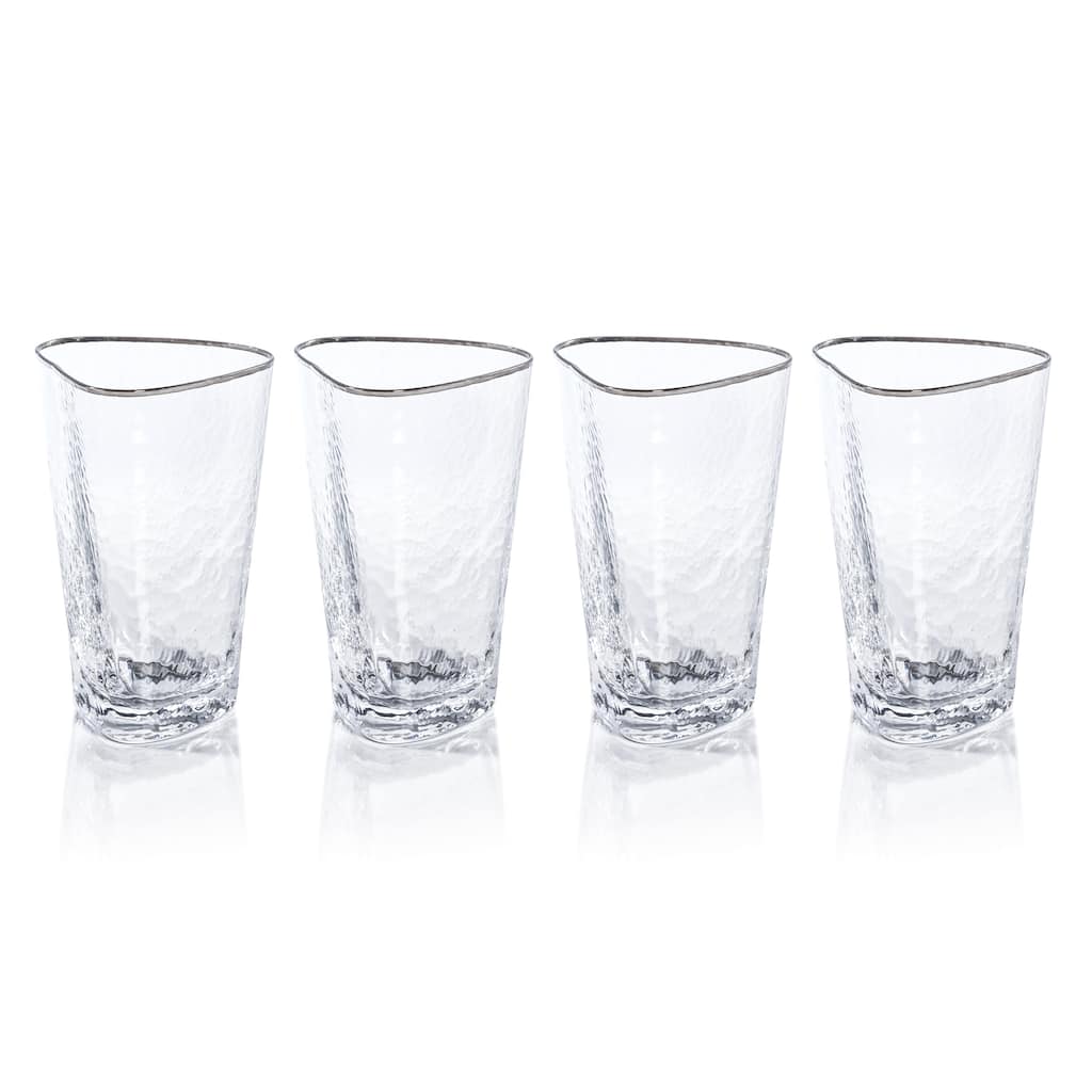 Kampari Triangular Highball Glasses with Platinum Rim, Set of 4