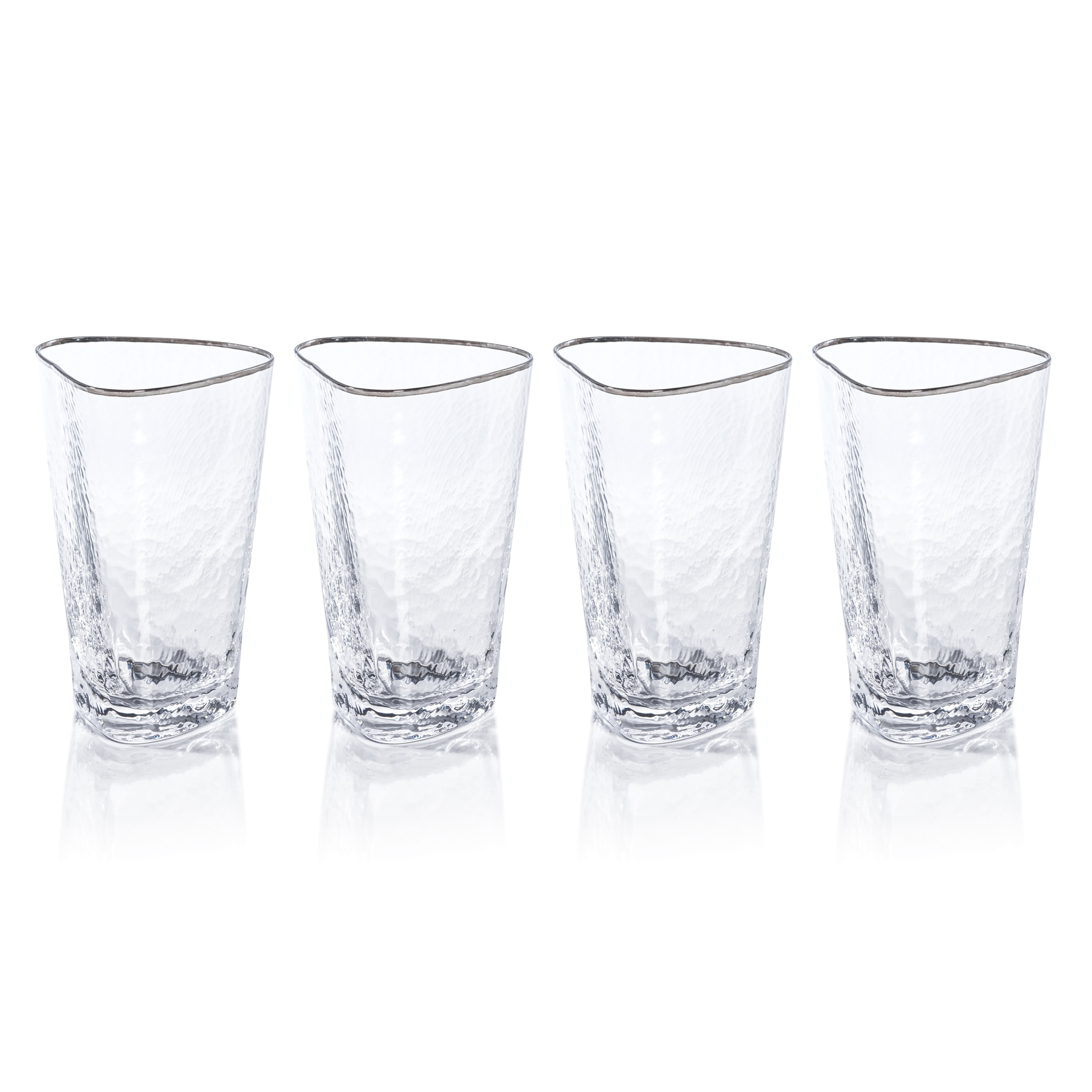 Kampari Triangular Highball Glasses with Platinum Rim, Set of 4