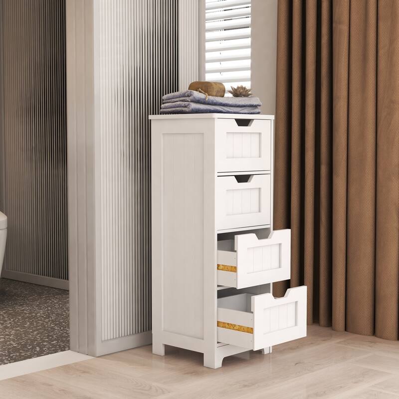 White 32.68"Tall Bathroom Storage Cabinet with 4 drawers and 1 door