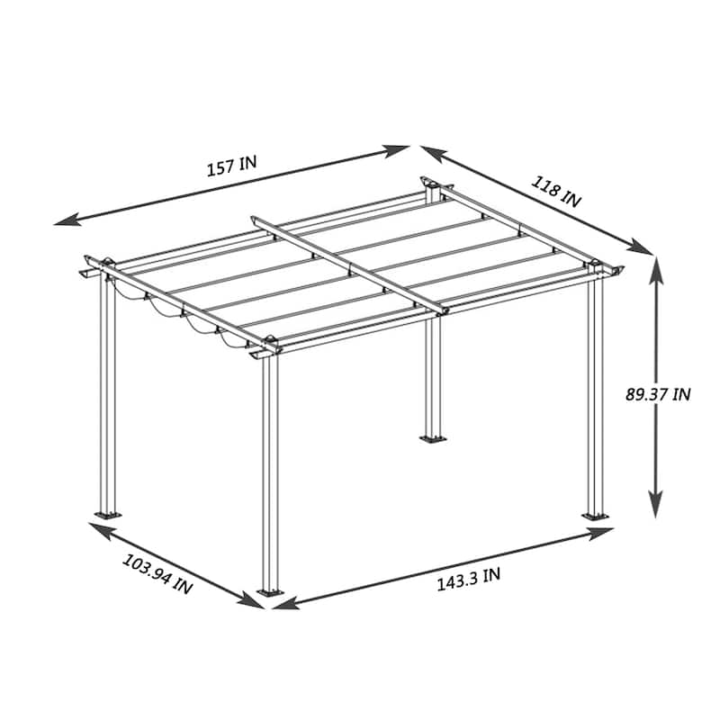 13' x10' Outdoor Steel Patio Pergola with Grey Shade Canopy