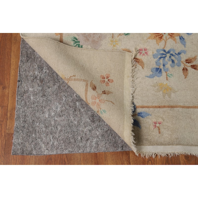 Hand Knotted Oriental 100% Wool Carpet Traditional Floral Beige & Ivories Art Deco Runner Rug - 11' 8'' X 3' 0''