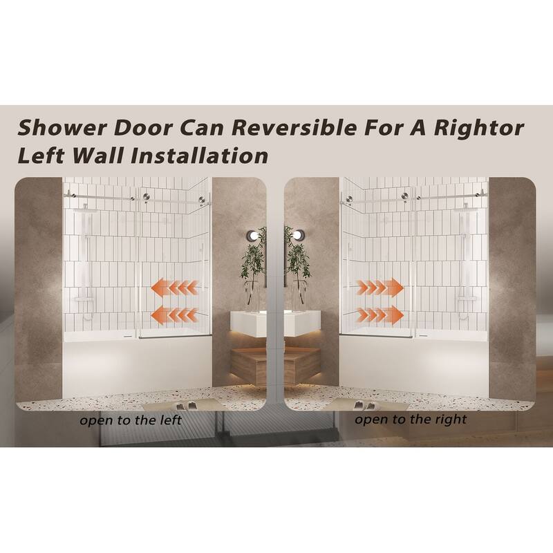 GDFStudio - Callum Frameless Sliding Shower Door for Modern Bathroom Layouts - Frameless shower door 60 "W x 60" H