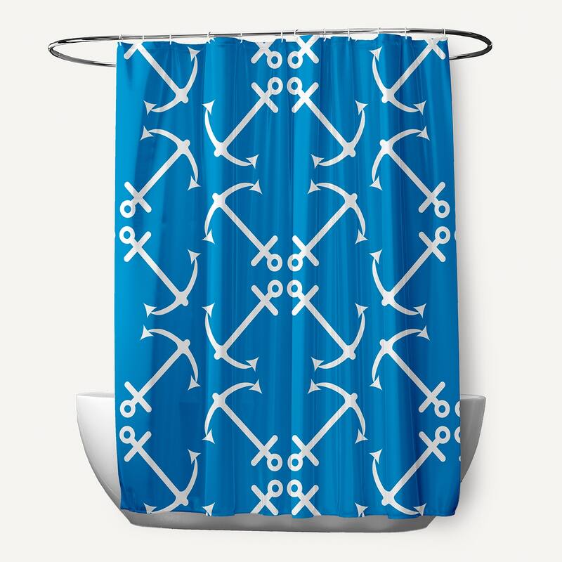 71 x 74-inch Anchor's Up Geometric Print Shower Curtain - Blue
