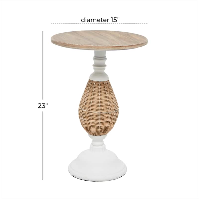 Brown or White Wood Farmhouse Accent Table with Black Metal and Rattan Base - 15"L x 15"W x 22"H