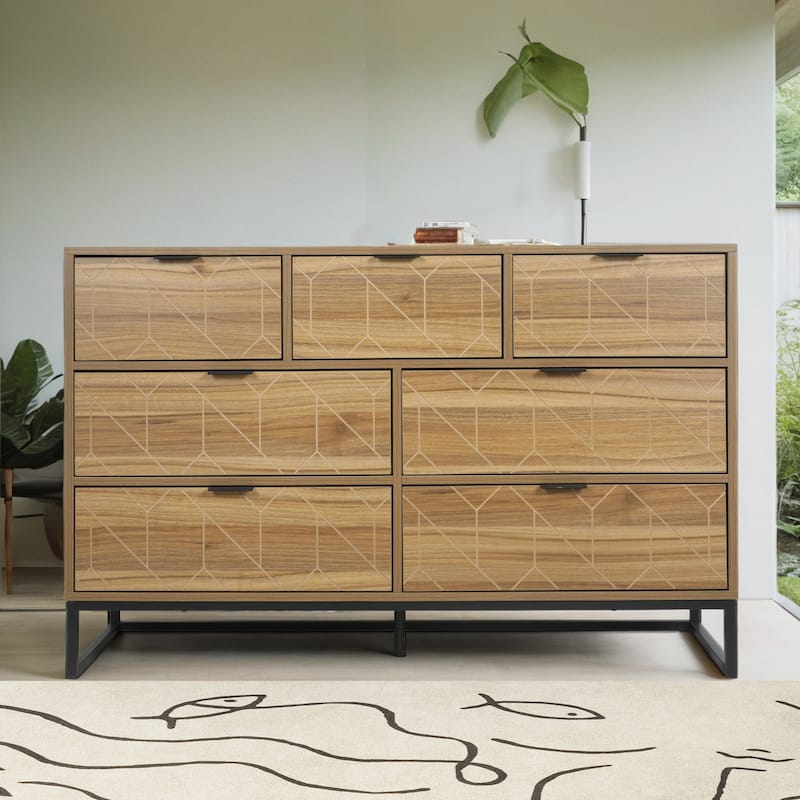 Modern 7 Drawer Dresser Wood Cabinet (Walnut)