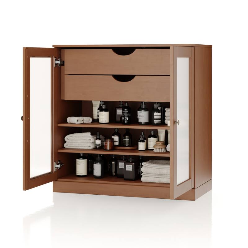 Palace Imports 100% Solid Wood 32" Bathroom Cabinet with Frosted Glass Doors, 2-Drawers and Adjustable Shelves