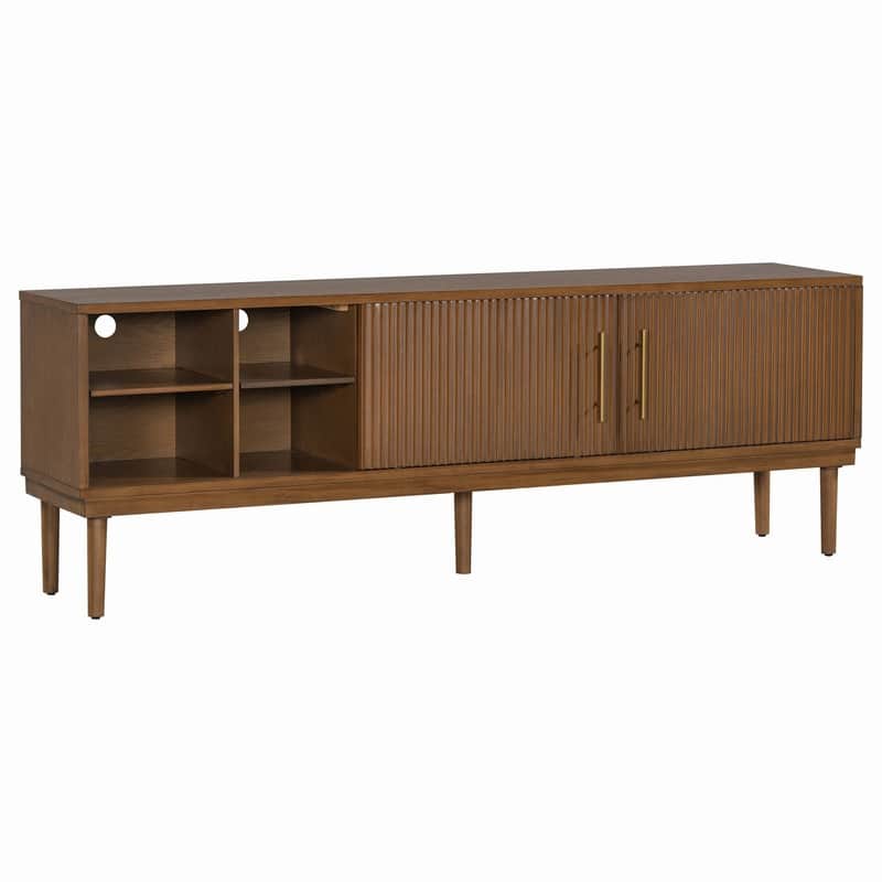 Modern TV Stand with Vertical Striped Sliding Doors for TVs Up to 75"