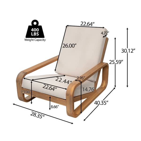 Christopher Knight Home - Outdoor Lounge Chair Acacia Wood with Beige Cushions