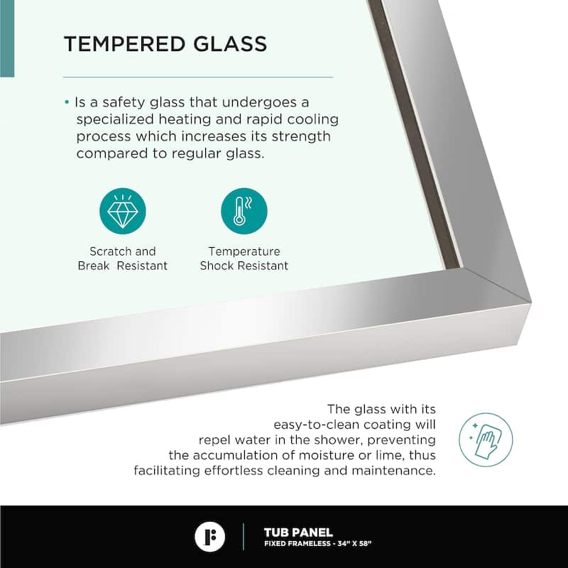 Full Frame Fixed Tub Clear Tempered Shower Glass Panel