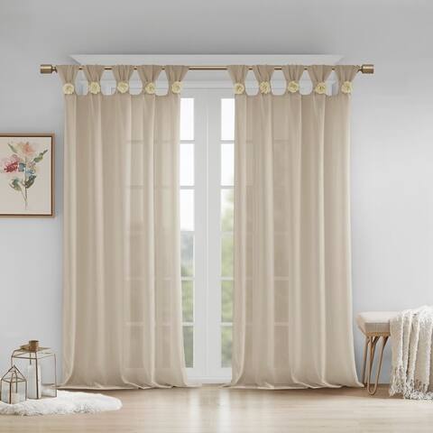 Madison Park Florah Floral Embellished Cuff Tab Top Solid Single Curtain Panel