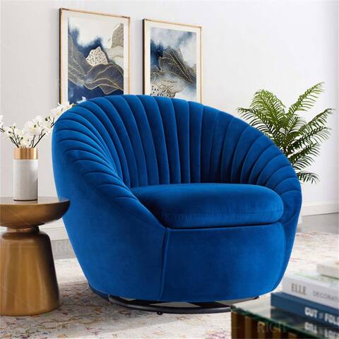 Accent Chair Velvet Upholstered Chair Rotatable Single Sofa Chair Blue