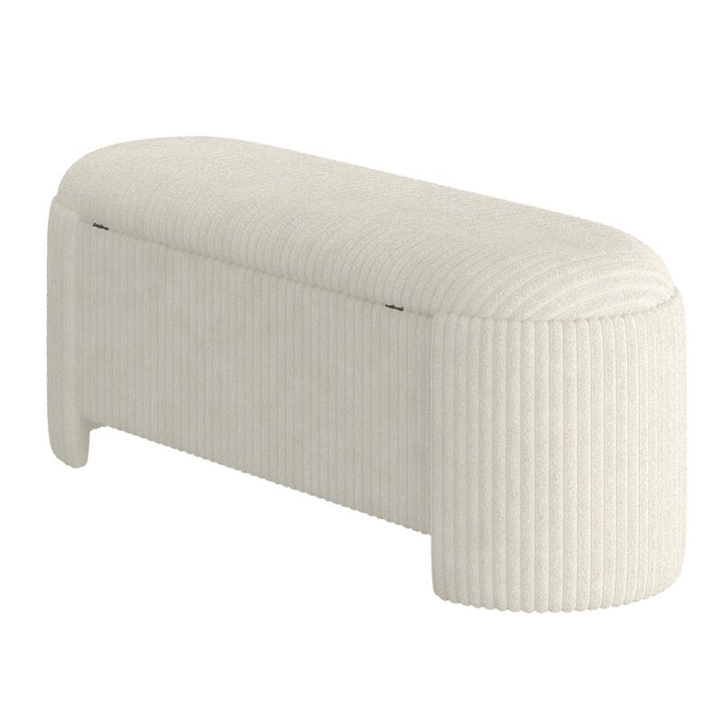Modern Fabric Storage Ottoman - Ivory