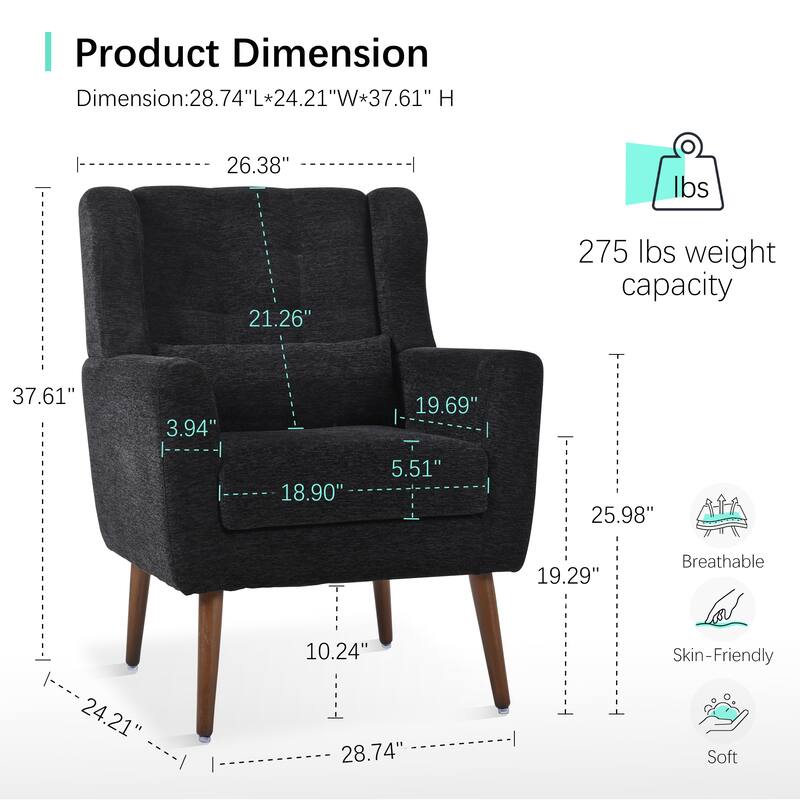 Modern Accent Chair,Chenille Living Room Lounge Chair / Throw Pillow,Comfy Reading Chair,Mid Century Living Room Chair