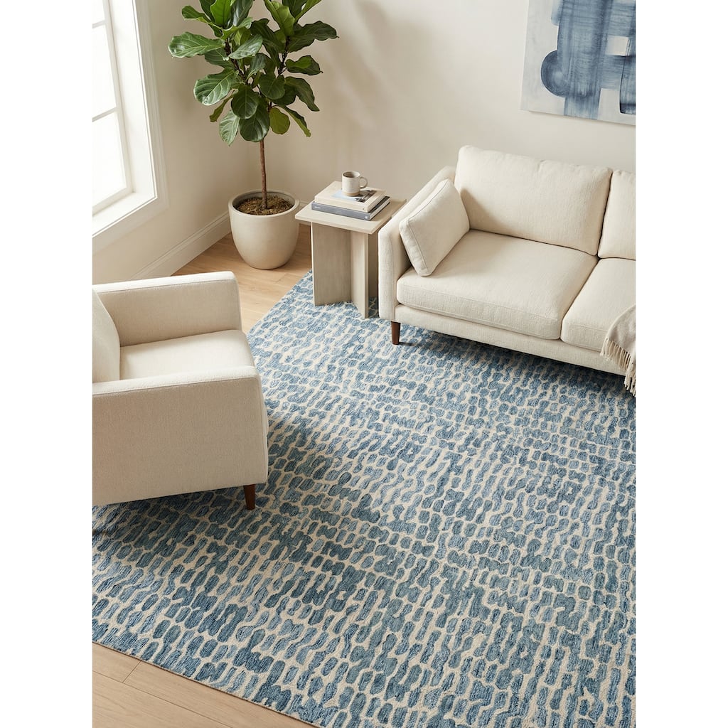 EXQUISITE RUGS Ink Blot Hand-tufted New Zealand Wool Navy Area Rug.