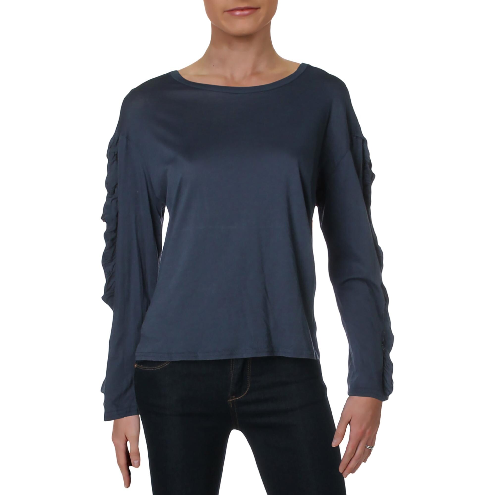 Shop Michelle By Comune Womens T Shirt Ruffled Long Sleeves Navy Overstock 28244199 Xs