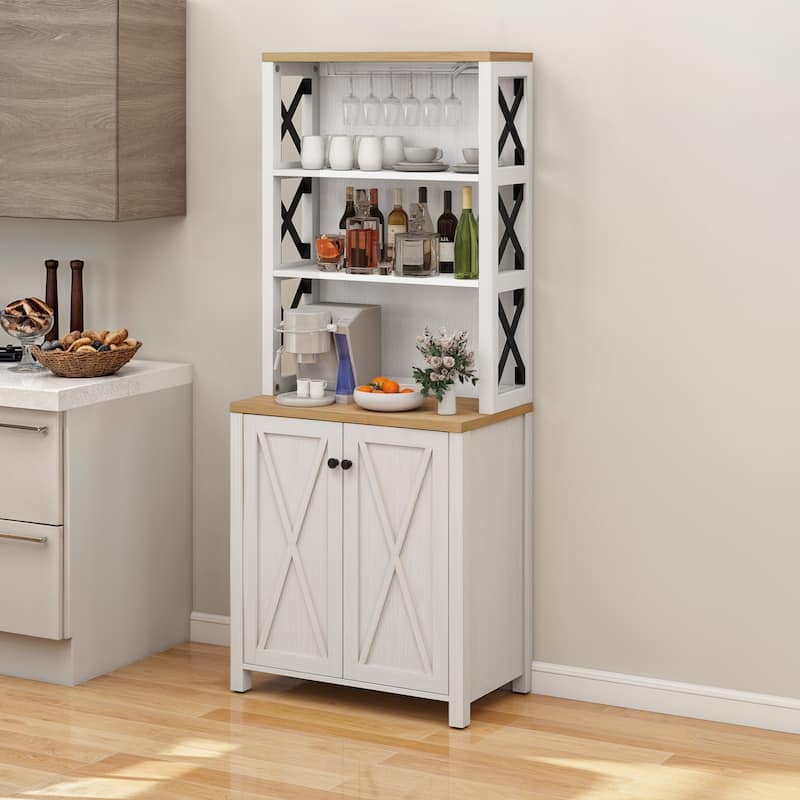 67" Tall Farmhouse Kitchen Coffee Bar Cabinet with Adjustable Shelves