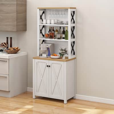 67" Tall Farmhouse Kitchen Coffee Bar Cabinet with Adjustable Shelves