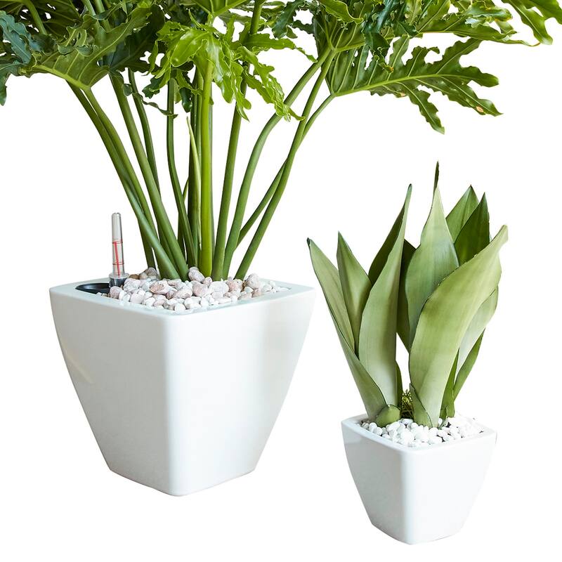 2-Pack Smart Self-watering Square Cone Planter Pot - White