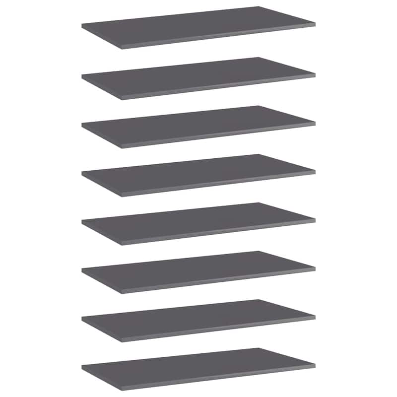 vidaXL Bookshelf Boards 8 pcs High Gloss Gray 31.5"x15.7"x0.6" Chipboard